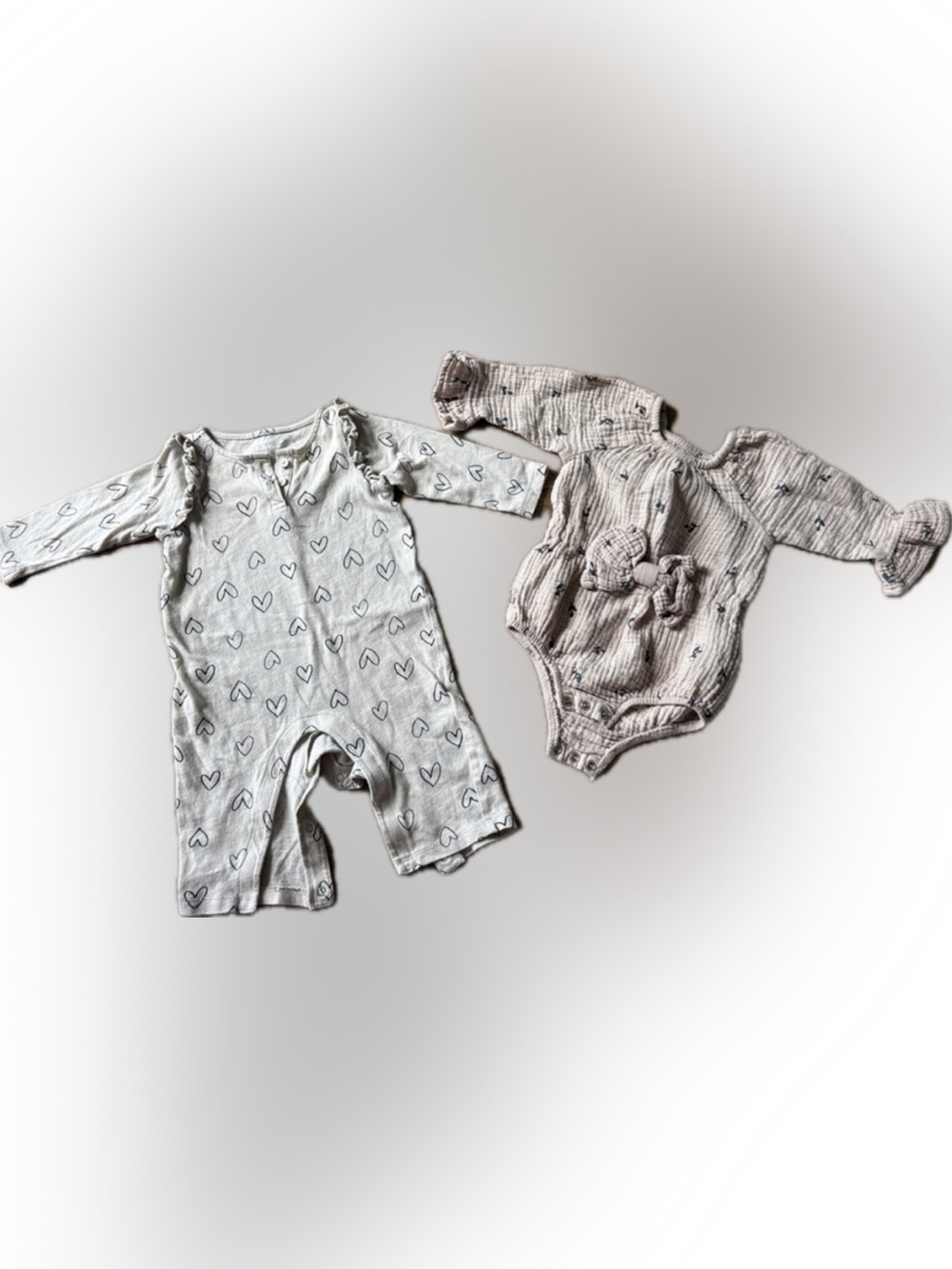 2-Pack Baby Rompers - Heart Print & Tan Floral
